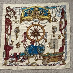 Hermes Nautical Themed Scarf in Blue, Gold, and Red